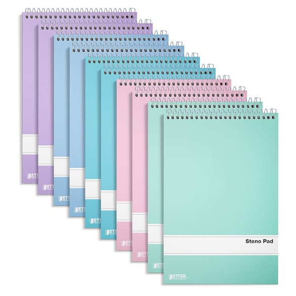Better Office Products Spiral Steno Pads, 6in. x 9in. 80 Sheets, White Paper, Gregg Rule, Natural Board Cover, 10PK 25810 - main